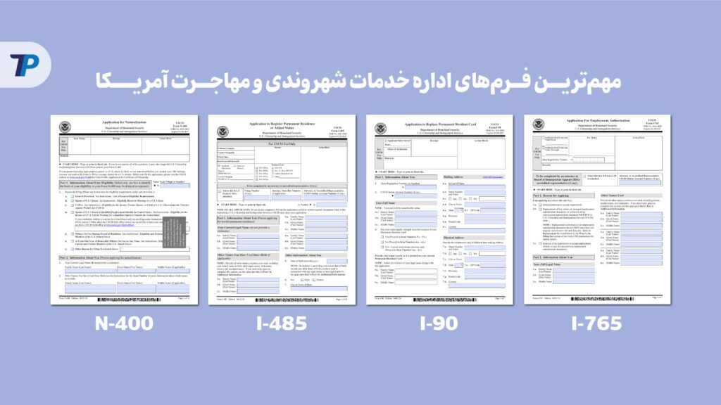 انواع فرم‌های سازمان خدمات شهروندی و مهاجرت آمریکا